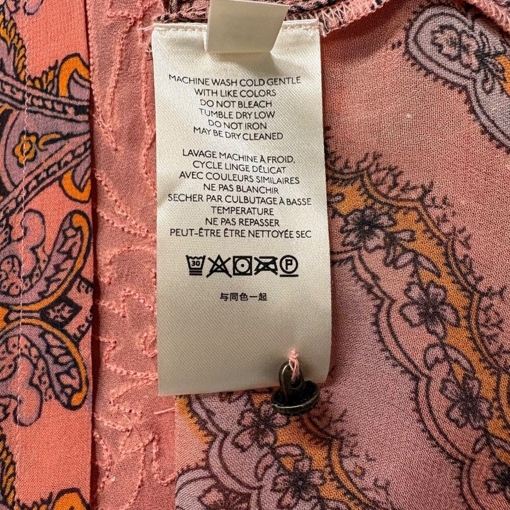 Anthropologie Ignacia Sheer Sequined Blouse Coral Gold Boho Top Women S - Picture 7 of 9